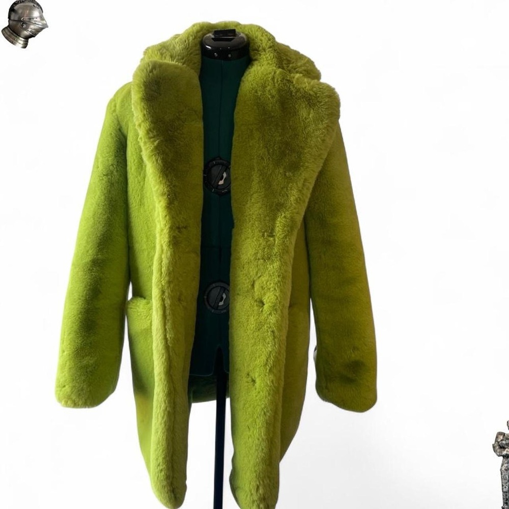 Apparis Sophie bright green fluffy faux fur long winter coat